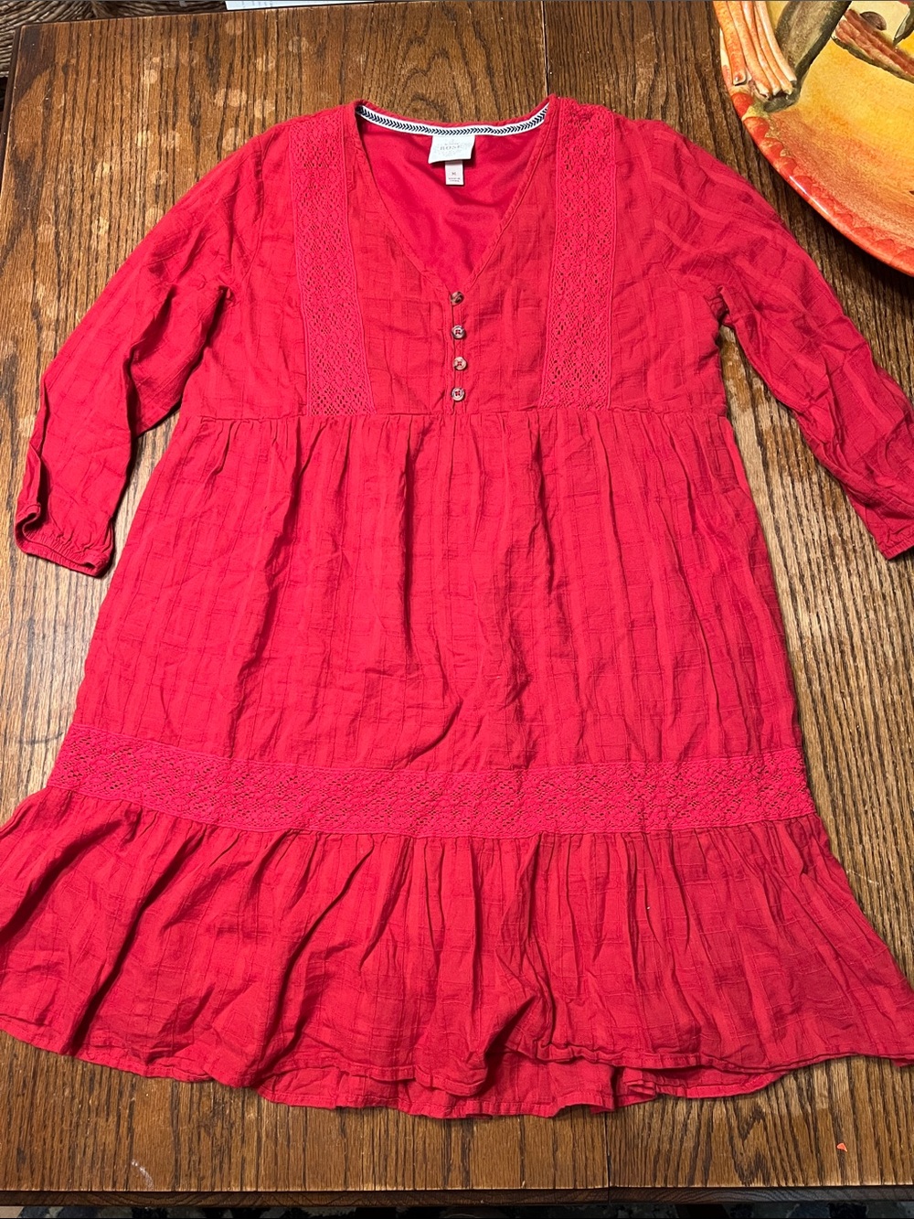 Knox Rose Red Babydoll  Lace Trim Tunic Dress